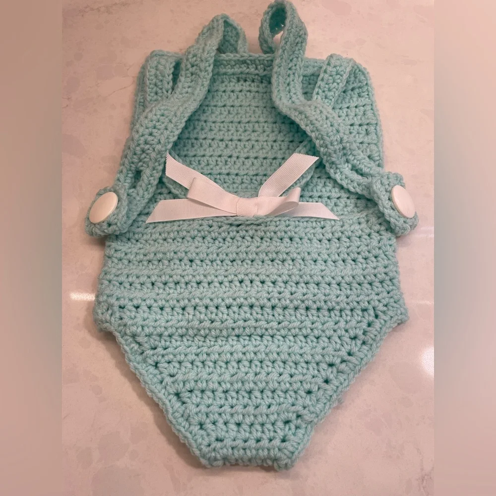Beautiful Crochet Aqua Blue‎ Onesie Romper Body Suit 6-12 Months Spring /Summer